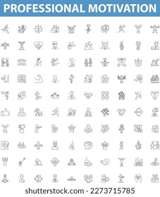 Professional motivation line icons, signs set. Inspiration, Enthusiasm, Determination, Drive, Resolve, Tenacity, Commitment, Aspiration, Willpower outline vector illustrations.