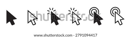 Professional mouse pointer silhouettes including standard arrow and active clicking symbols for web navigation.