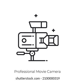 Professional Movie Camera icon. Outline style icon design isolated on white background