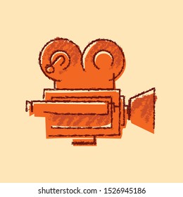 professional movie camera video recorder for cinema production hand drawing rough dry brush orange fill vintage retro old style 