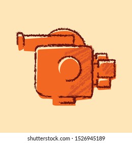 professional movie camera video recorder for cinema production hand drawing rough dry brush orange fill vintage retro old style 