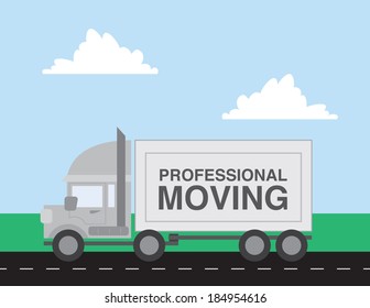 Professional moving truck driving down the road 