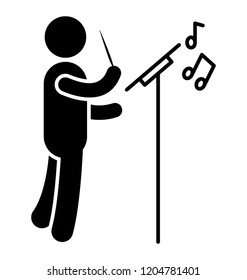 Professional music composer having stick in hand  
