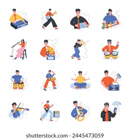 Professional Musicians Flat Character Icons