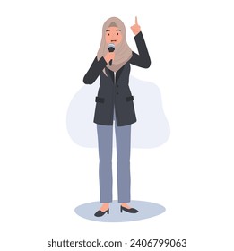 Professional Muslim Woman Speaker. Muslim Businesswoman Presenting with Microphone