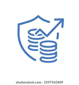 Professional mutual fund icon with shield, coins, and growth symbol in clean, modern stroke design