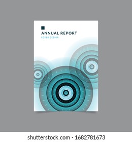 Professional navy blue circle shape abstract cover design for annual business report and brochure