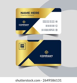 Professional Navy Blue and Gold Business Card Template with Diagonal Highlight