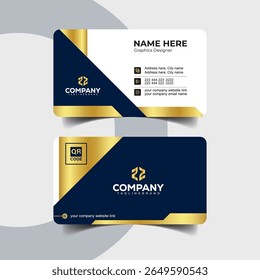 Professional Navy Blue and Gold Business Card with Central Logo Focus