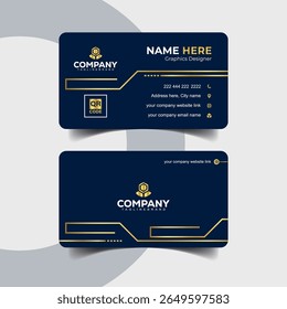 Professional Navy Blue and Gold Business Card with Classic Layout