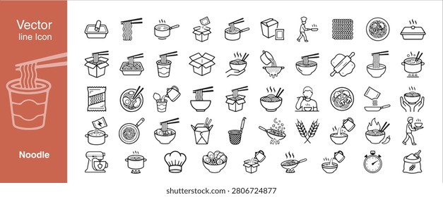 Professional Noodle And Instant Ramen Vector Line Icon Set For Asian Food Restaurant Menu Takeout Delivery Service Cooking Preparation And Noodle Shop Interface Design