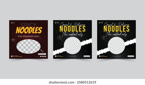 Professional Noodles Social Media Post Design Creative Modern Food Menu Template Simple and Minimalist Layout Design Advertising Business Promotion For Restaurant Social Media Post Editable Design.
