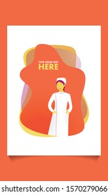 Professional Nurse Character in Medical Hospital on abstract background, Health Care and Doctor Woman. Flat Cartoon Vector Illustration in Colored Style. Abstract banner with liquid shapes.