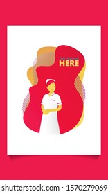 Professional Nurse Character in Medical Hospital on abstract background, Health Care and Doctor Woman. Flat Cartoon Vector Illustration in Colored Style. Abstract banner with liquid shapes.