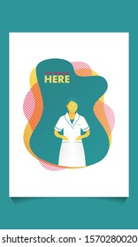 Professional Nurse Character in Medical Hospital on abstract background, Health Care and Doctor Woman. Flat Cartoon Vector Illustration in Colored Style. Abstract banner with liquid shapes.