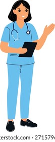 Professionelle Krankenschwester, die Clipboard und erklären hält - Medizinische Mitarbeiter Illustration