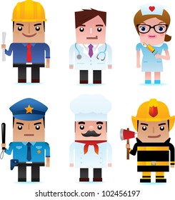 Professional occupation icons including engineer, doctor, nurse, policeman, chef, fire officer