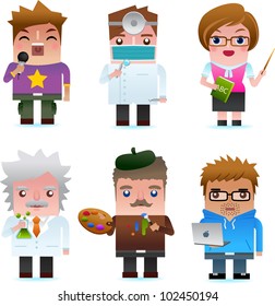 Professional occupation icons including singer, dentist, teacher, scientist, artist, programmer