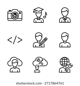 Profissões profissionais e suporte de TI Linha Ícones ilustrações vetoriais