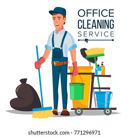 Cleaners or janitors cleaning service workers set Vector Image