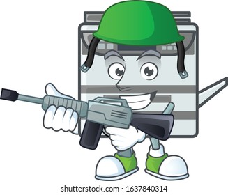 Professional office copier mascot design in an Army uniform with machine gun