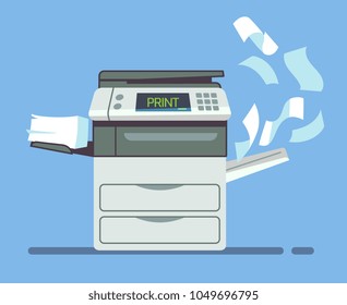 Professional office copier, multifunction printer printing paper documents isolated vector illustration. Printer and copier machine for office work