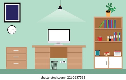 Professional office desk with flat design