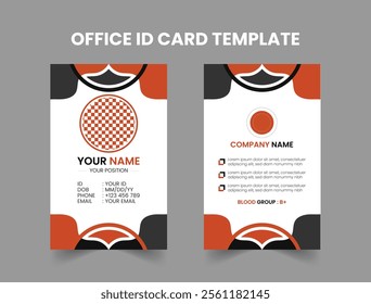 Professional Office ID Card Design in Red and Black
Modern Red and Black Employee ID Card Template
Stylish Office ID Badge with Red and Black Theme
Corporate ID Card Design for Employees Red  Black.