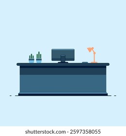 A professional office reception desk, representing corporate hospitality, customer service, and workplace organization in a business setting.