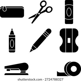 Iconos de suministros de oficina de Profesional en estilo negro sólido.