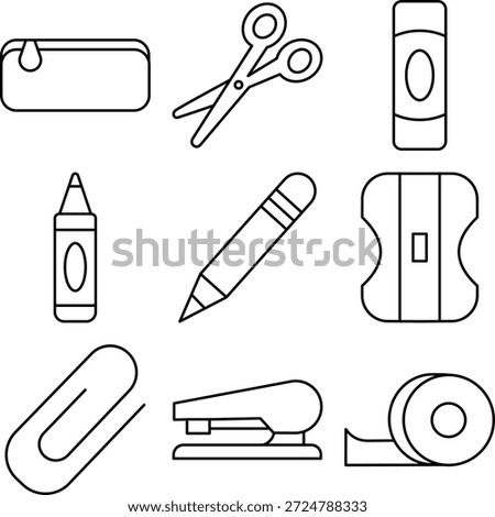 Professional office supplies icons in thin line style.