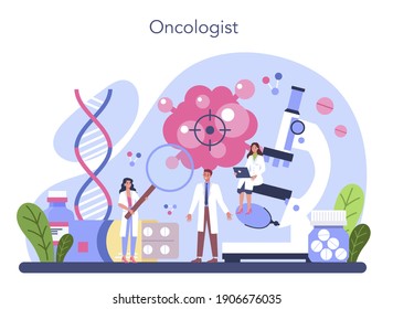 Professional oncologist. Cancer disease diagnostic and treatment. Oncology chemotherapy, biopsy, tumor removal surgery. Isolated flat vector illustration