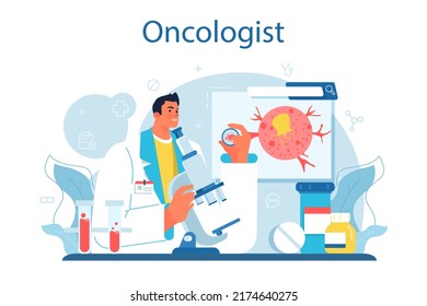 Professional oncologist. Cancer disease modern diagnostic and treatment. Oncology chemotherapy and tumor removal. Flat vector illustration