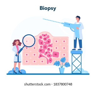 Professional oncologist concept. Cancer disease diagnostic and treatment, biopsy. Oncology medical research. Isolated flat vector illustration