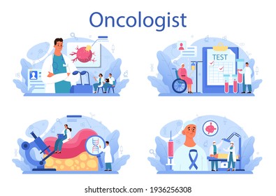 Professional oncologist set. Cancer disease diagnostic and treatment.