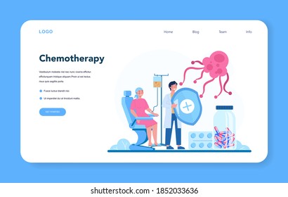 Professional oncologist web banner or landing page. Cancer disease diagnostic and treatment. Oncology chemotherapy. Isolated flat vector illustration