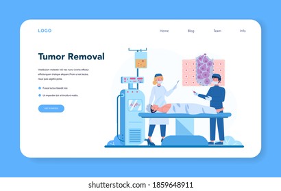 Professional oncologist web banner or landing page. Cancer disease diagnostic and treatment. Oncology tumor removal. Isolated flat vector illustration