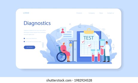 Professioneller Onkologe Web-Banner oder Landing-Seite. Diagnose und Behandlung von Krebserkrankungen. Onkologische Chemotherapie, Biopsie, Tumorentfernung. Einzelne flache Vektorgrafik