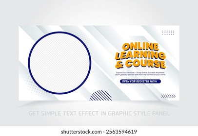 Professional online learning banner, ideal for e-learning platforms and programs. abstract background with text effect free in graphic style.