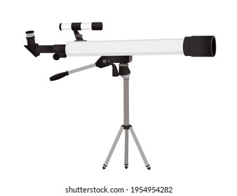 Dispositivo óptico profesional telescopio de refractor clásico blanco y negro sobre ilustración vectorial de trípode aislado en fondo blanco