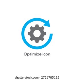 Professionelle Optimierung Symbol mit einem grauen Zahnrad in einem blauen kreisförmigen Pfeil für Geschäftsprozesse Effizienz und Systemverbesserung.
