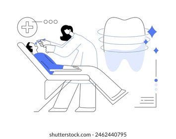 Profesional higiene oral concepto abstracto Ilustración vectorial. El estomatólogo cepilla a los pacientes los dientes, la salud oral, las limpiezas dentales, la eliminación del sarro, el cuidado preventivo metáfora abstracta.