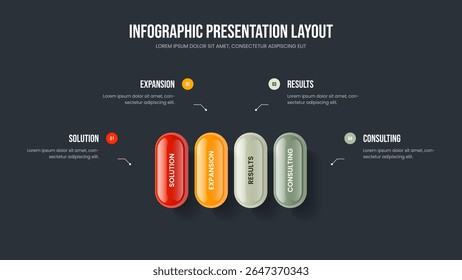Visão geral profissional 4 Elemento Infográfico Slide Design. Ilustração do Vetor de Modelo de Apresentação de Slides de Previsão da Empresa. Planejamento de publicidade Layout de apresentação do diagrama de quatro opções.