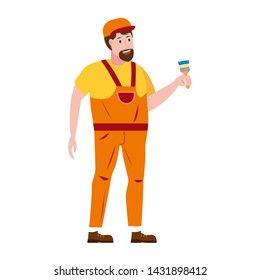 Professional painter with brush. Vector illustration, isolated. Construction industry, repair, new home, building interior