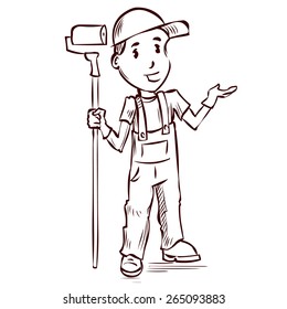 Professional painter. Hand drawn cartoon vector illustration.