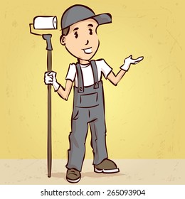 Professional painter. Hand drawn cartoon vector illustration.