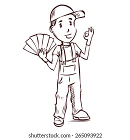 Professional painter. Hand drawn cartoon vector illustration.