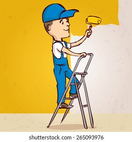 Professional painter. Hand drawn cartoon vector illustration.