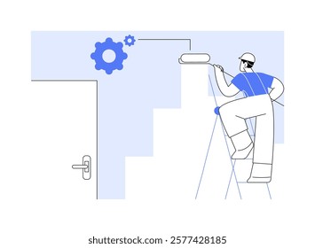 Professional painter isolated cartoon vector illustrations. Professional painter with roller renovates a home, work contractor, repair service, household maintenance vector cartoon.