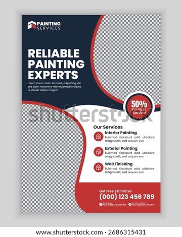 Professional painting services flyer and poster design template for interior and exterior painting, home renovation, residential, commercial painting, and wall repair services.